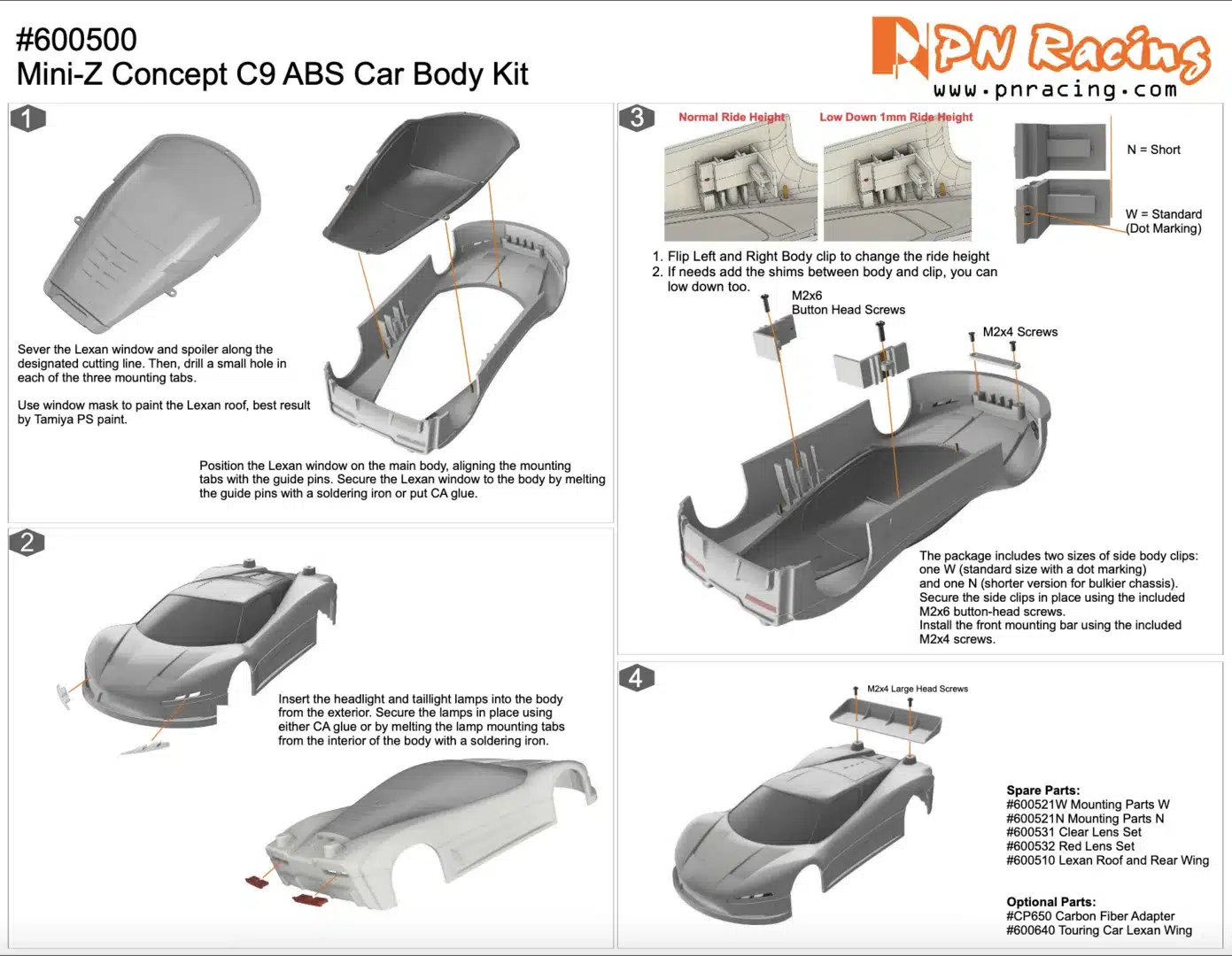 PN RACING Carrosserie Blanche à peindre – W.MM.98 – Mini-Z – Kit carrosserie ABS Concept C9, 600500W – Image 9
