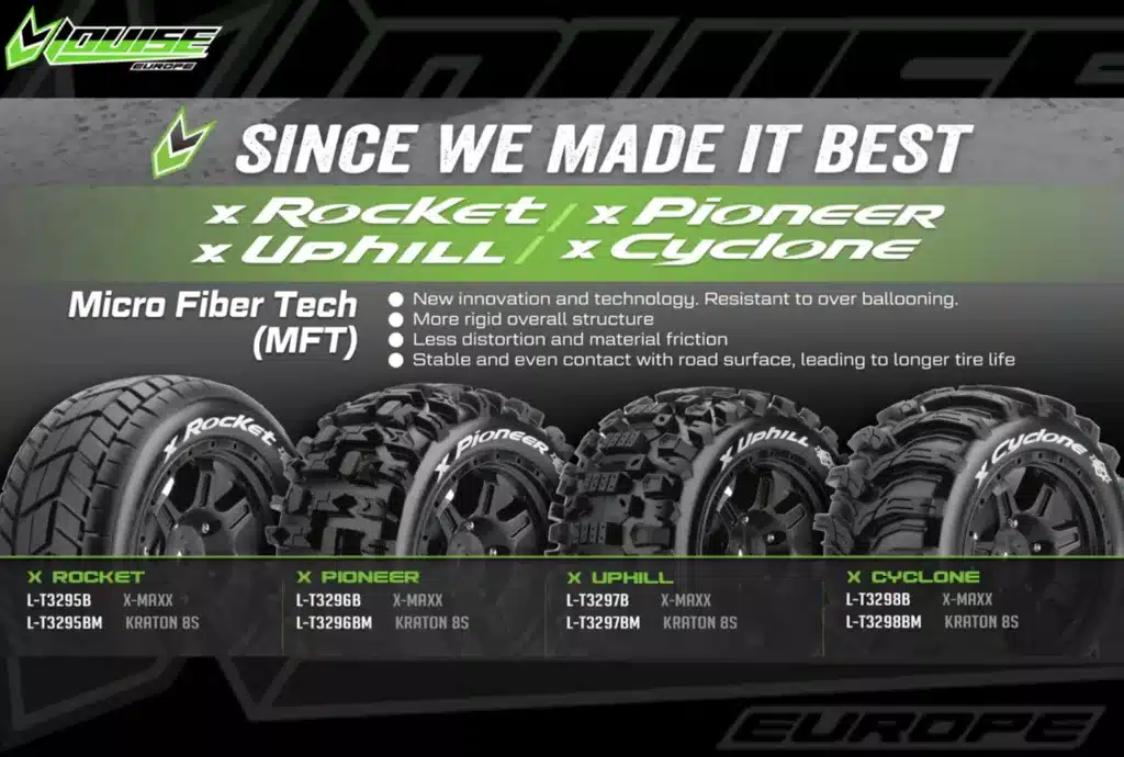 Louise RC - MFT - X-PIONEER - Tire Set for X-Maxx - Mounted - Sport - Black Wheels - Hex 24mm - L-T3296B – Image 3