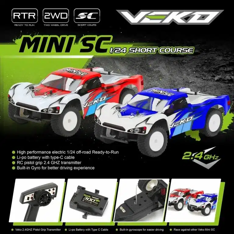 Veko Mini SC Rouge 1:24 Short Course RTR avec Gyro, VK0002-RD – Image 5
